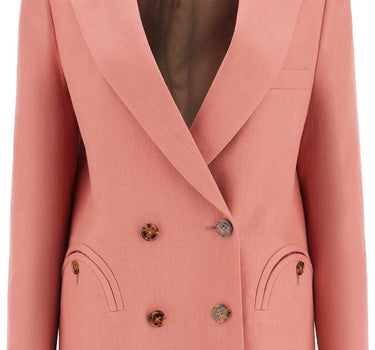 Blaze Milano coral linen single-breasted blazer with turtle style buttons