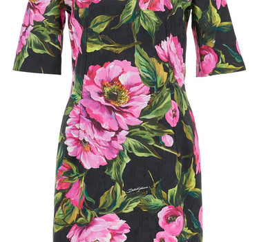 Dolce & Gabbana black floral cotton dress with peonies