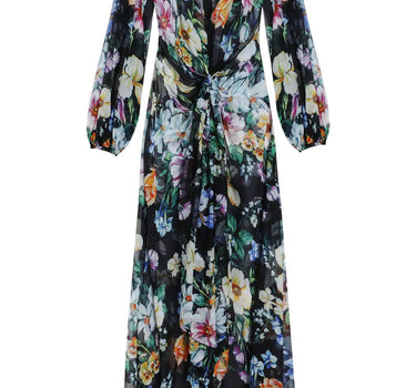 Dolce & Gabbana long black silk dress with floral pattern