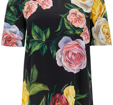 Dolce & Gabbana black silk t-shirt with floral print