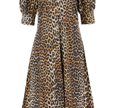 Ganni leopard print poplin dress