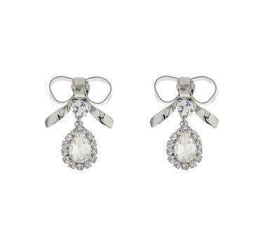 Boucles d'oreilles noeud Alessandra Rich avec pendentif en cristal en laiton plaqué argent