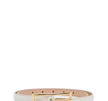 Alessandra Rich slim white leather belt with logo charm 1.5cm