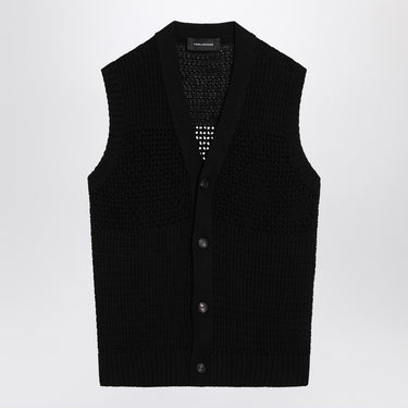 Tagliatore Black perforated cotton vest