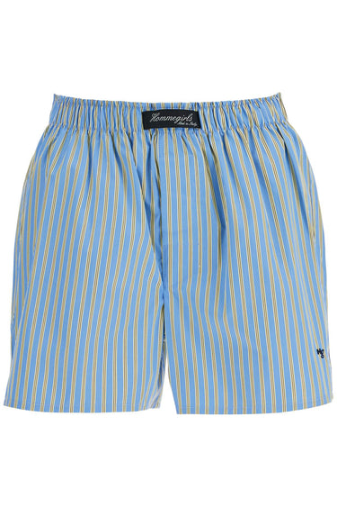 Boxer en coton bleu pour homme et fille avec rayures verticales jaunes