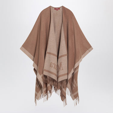 Max Mara Studio Camel color jacquard wool poncho