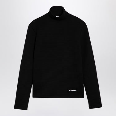 Jil Sander Black turtleneck sweater with logo patch
