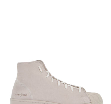 Y-3 high-top pro model sneakers in light gray suede with velcro closure