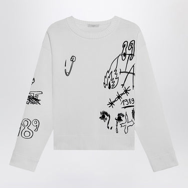 1989 STUDIO Embroidery crop knit round neck white