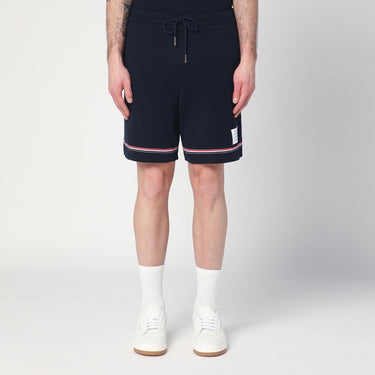 Thom Browne Navy blue Bermuda shorts with tricolour detail
