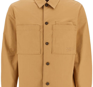 Maison Kitsune minimalist beige chino cotton shirt with buttons and applied pockets