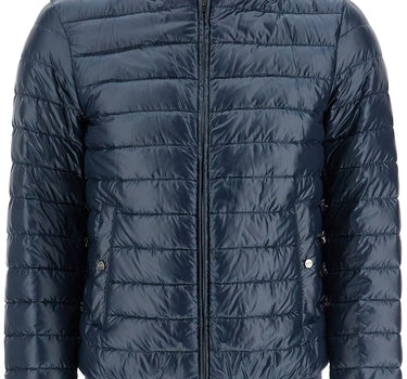 HERNO dark blue lightweight quilted nylon down jacket with high collar