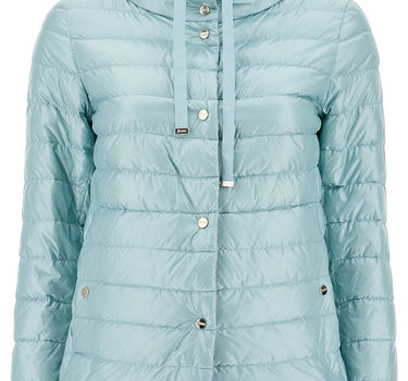 HERNO short puffer jacket in ice blue nylon with metal buttons