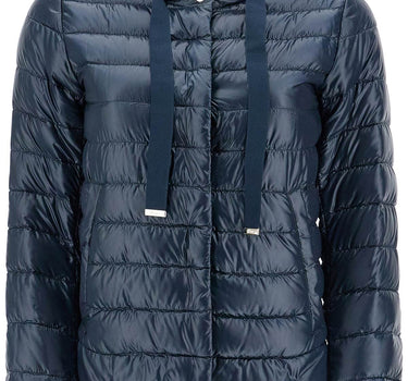 HERNO cropped down jacket with hood in ultralight dark blue nylon