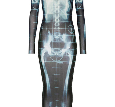 JEAN PAUL GAULTIER long dress with x-ray print in black*** blue*** and light blue squeletor