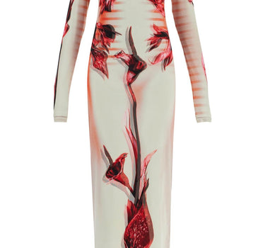 JEAN PAUL GAULTIER long dress flower body morphing pink floral slim