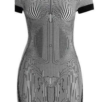 JEAN PAUL GAULTIER short dress in black and white striped jacquard viscose