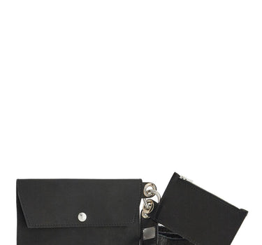 Guidi black kangaroo leather card and phone holder with shoulder strap