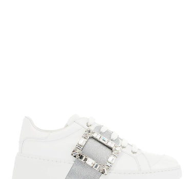 Roger Vivier white viv skate sneakers with rhinestone buckles