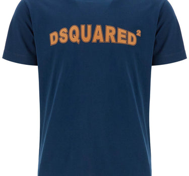 Dsquared2 t-shirt in cotone blu navy con scollo ampio