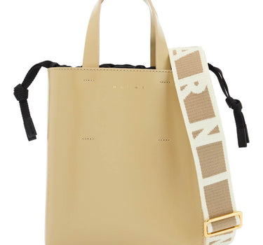 Marni beige leather shopping bag with short handles and shoulder strap