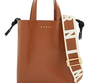Marni brown calf leather shopping bag with minimalist design and shoulder strap
