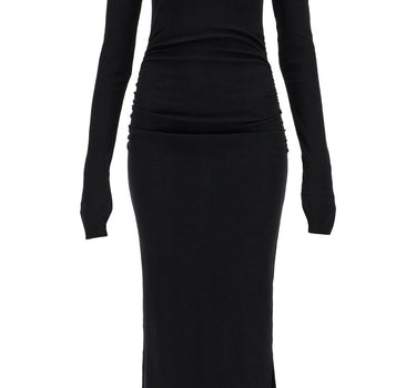 Ganni long ribbed jersey dress with nine words