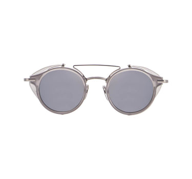 Thom Browne round sunglasses in light grey titanium and acetate with side protection