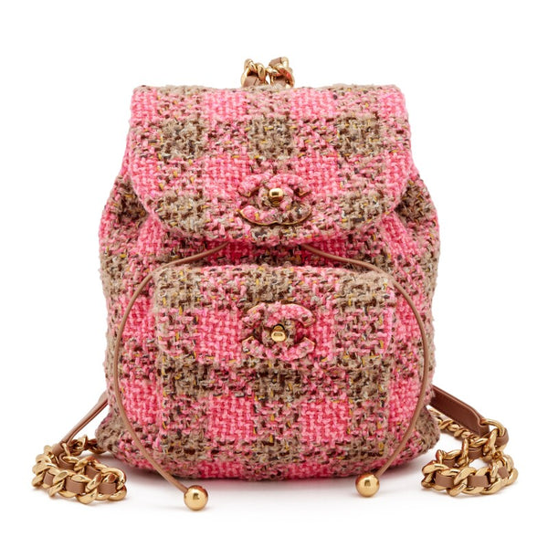 Chanel Pink & Beige Wool Tweed Duma Backpack (2022) — Gold Hardware